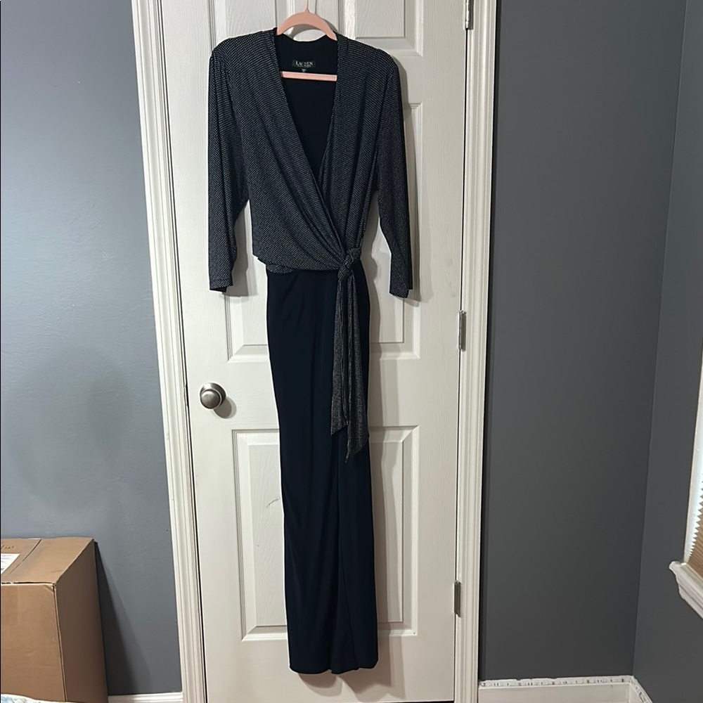 Lauren Ralph Lauren Navy Blue and White Polka Dot Jumpsuit